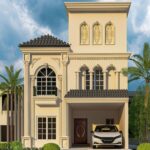 3D front elevation of 3 Marla modern house design