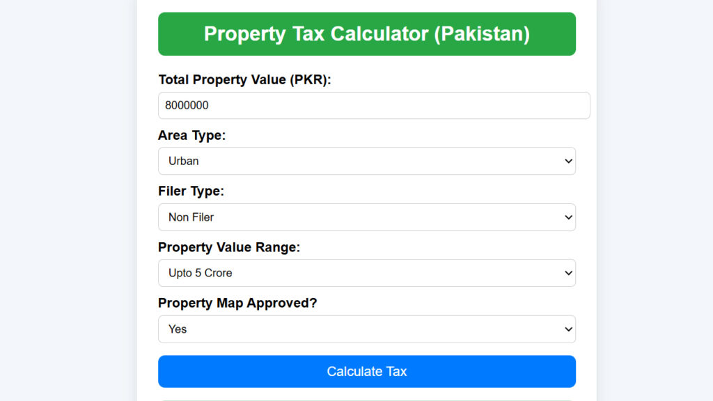Property tax calculator Pakistan 2025