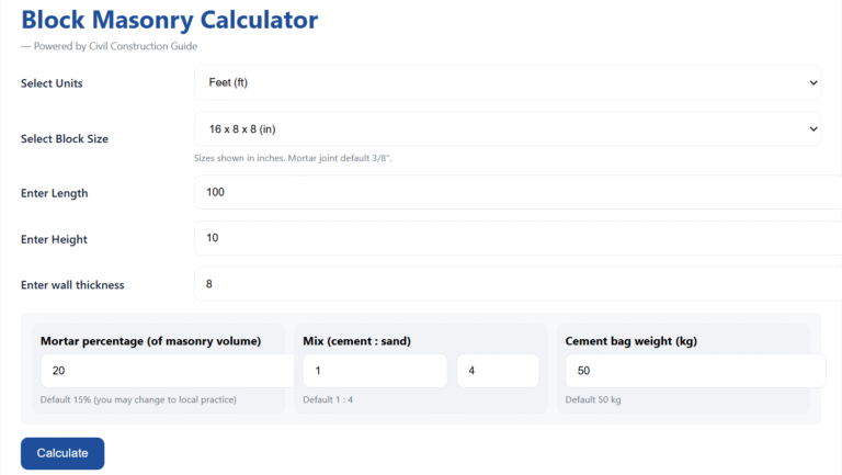Block Masonry Calculator | Cement, Sand & Block Quantity Online (Free ...