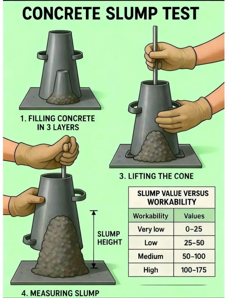 Different values of slump for concrete workability