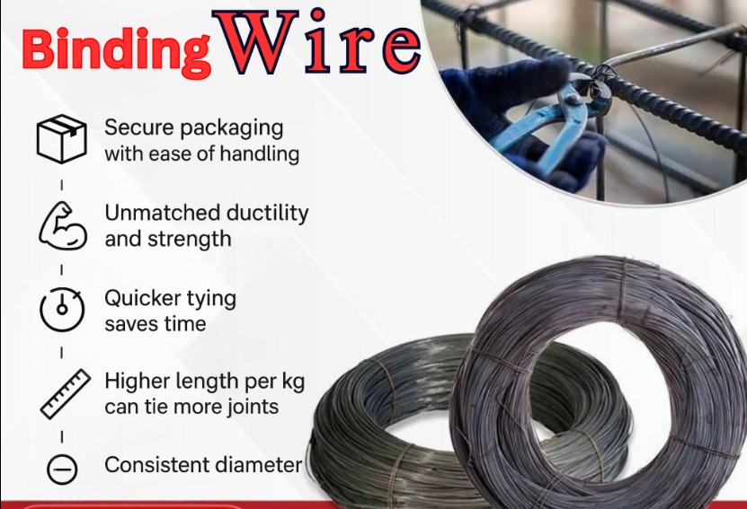 Binding wire and its uses in steel work like Beam salab, column etc