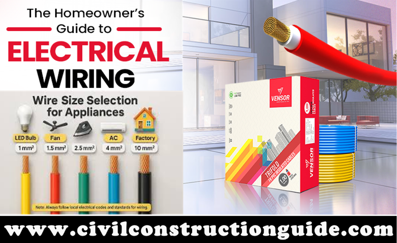 Complete house electrical wiring guide showing wiring installation, cable sizes, and electrical safety.