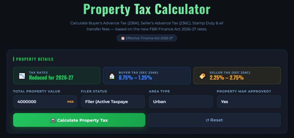 Property Tax Calculator Pakistan 2026-27