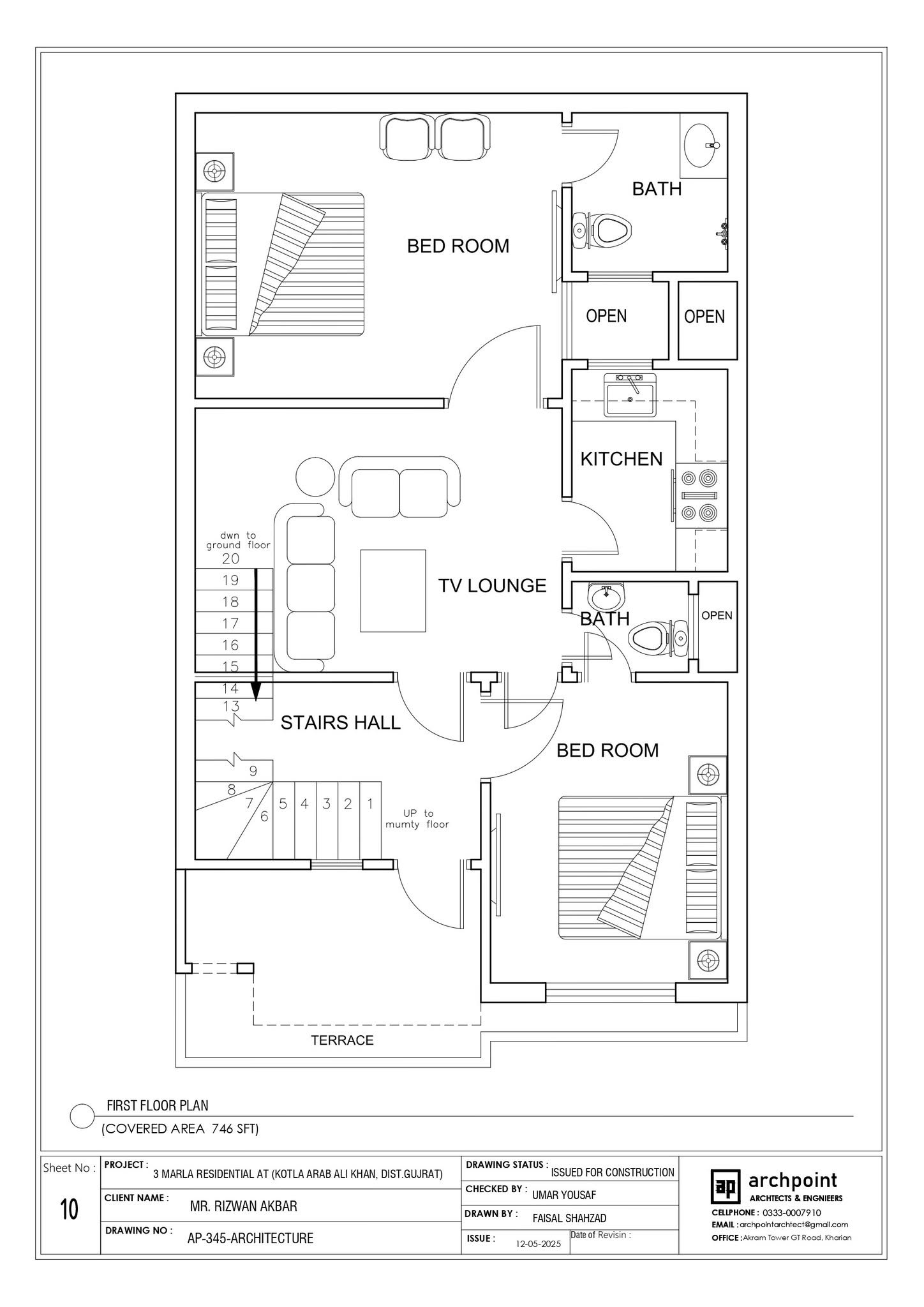 3 Marla First Floor Plan - Complete Layout