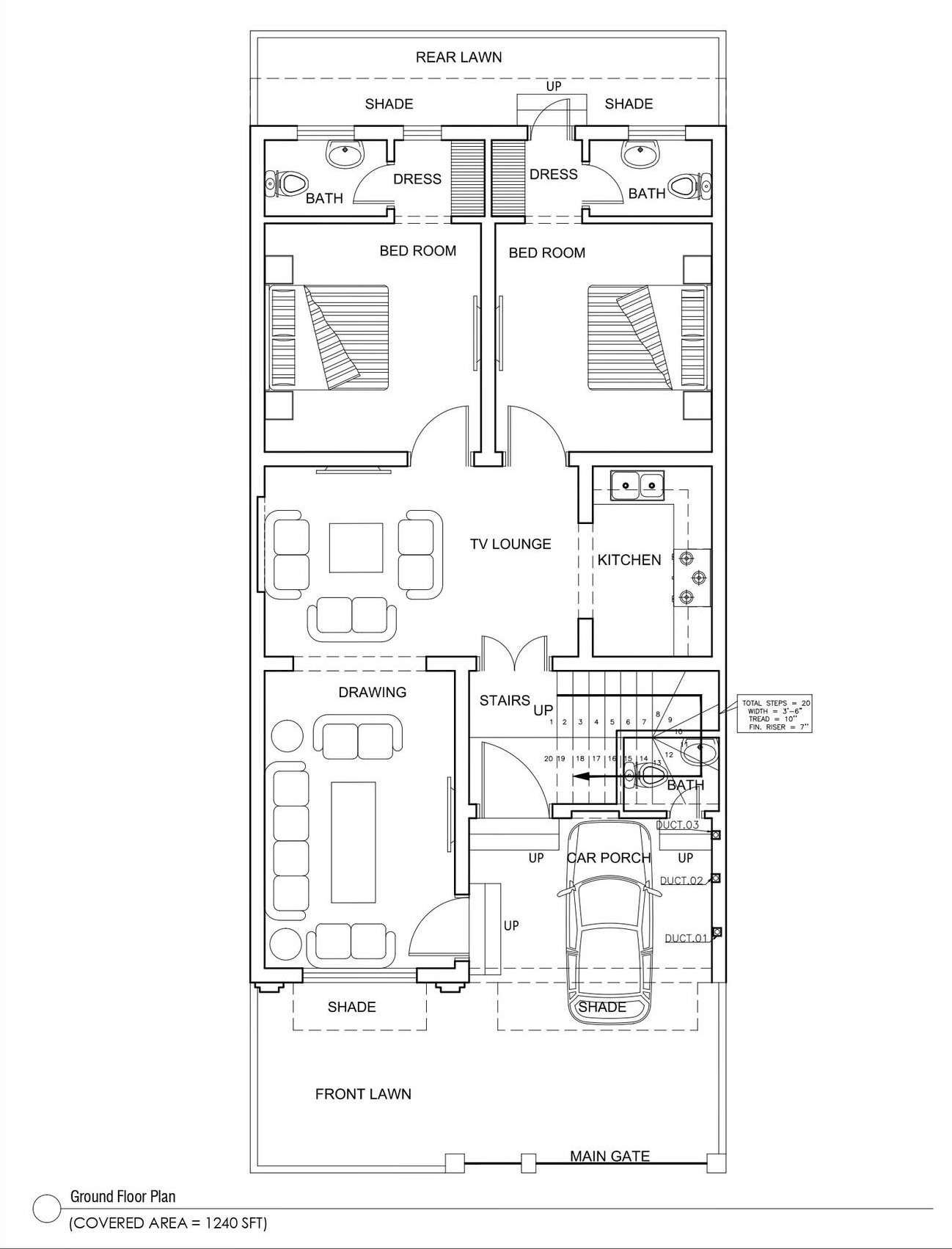 5 Marla Ground Floor Plan - Complete Layout