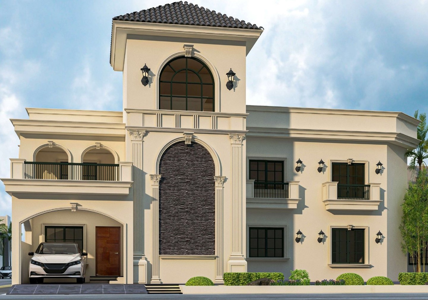 3D front elevation of 7 Marla modern house design - Featured Plan