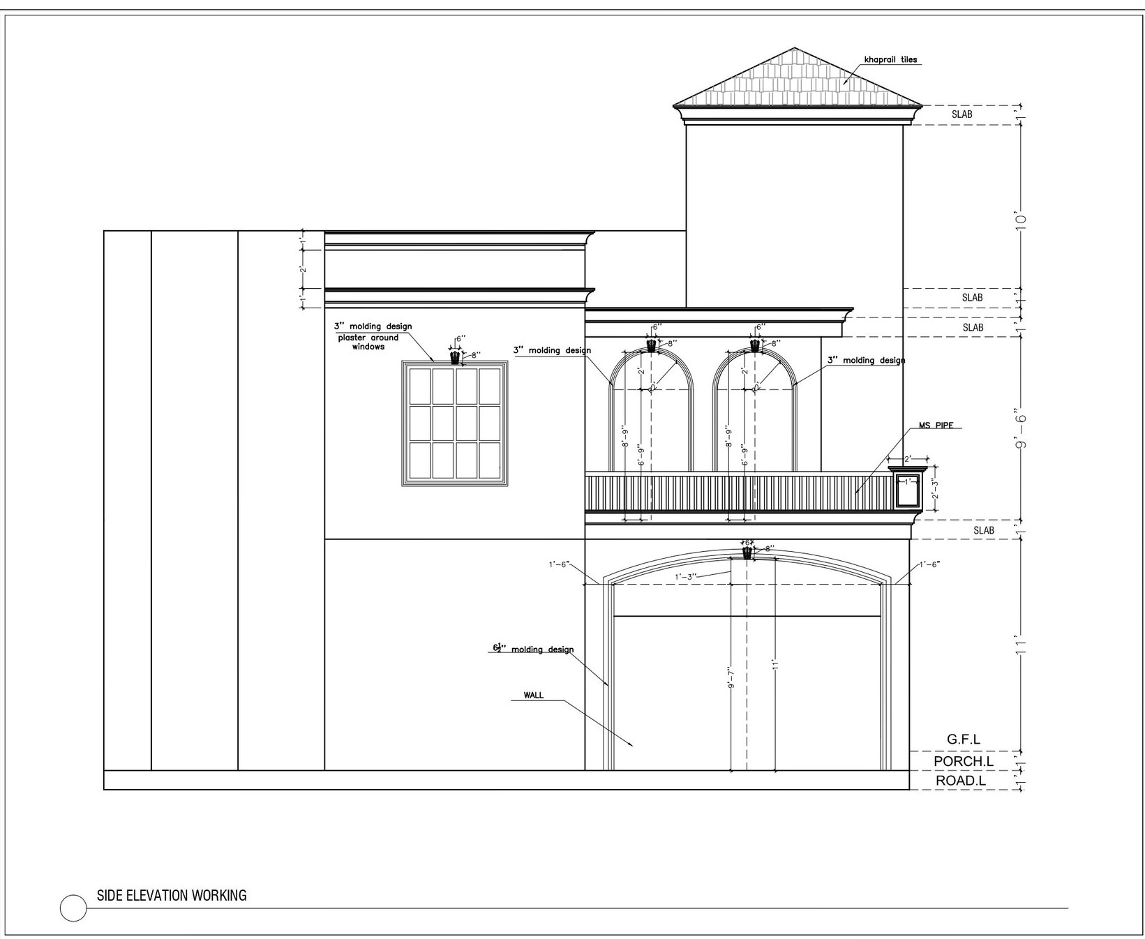 2D front elevation of 7 Marla house architectural drawing