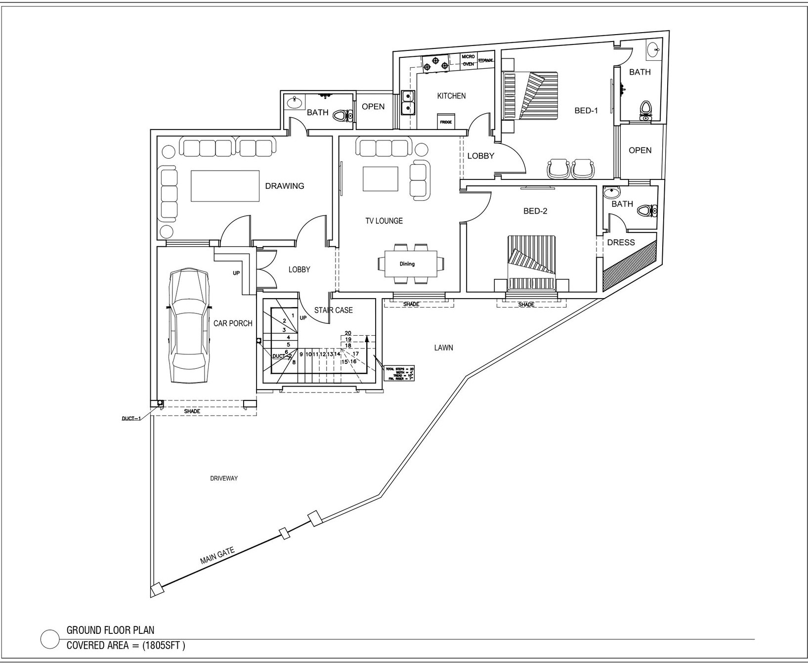7 Marla Ground Floor Plan - Complete Layout