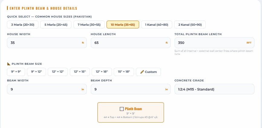 Plinth beam total length calculation using internal and external wall center lines